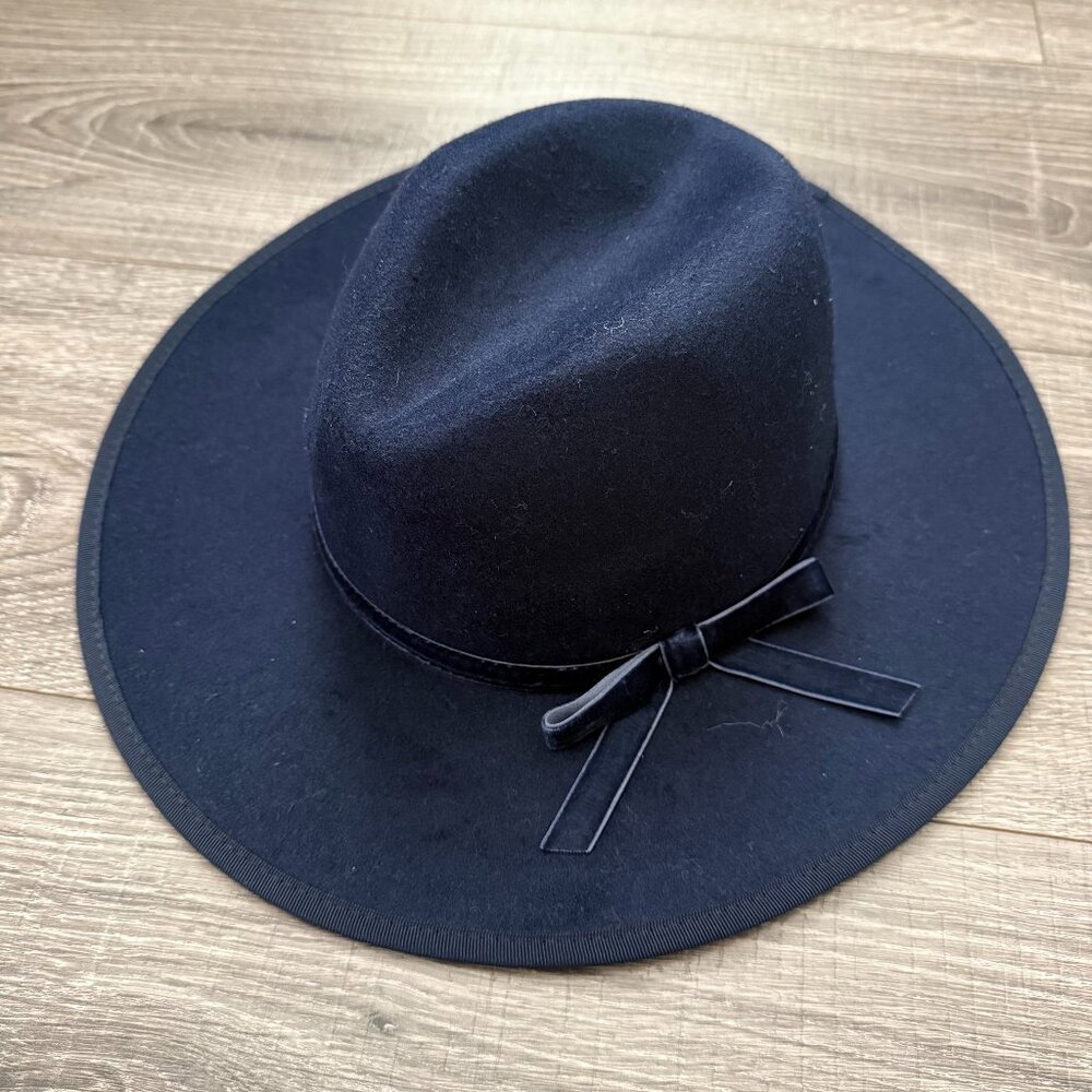 NWT Janie and Jack Navy Blue Wide Brim Felt Hat Bow Trim Girls Size 6 - 8 Years